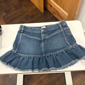 Rare Vintage  Joie Blue Denim Mini Skirt with Ruffle Hem